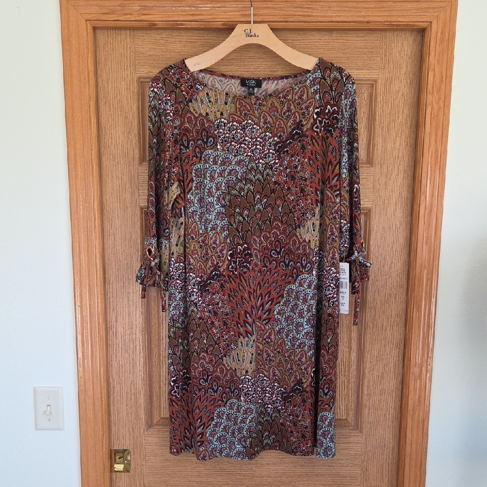 Paisley Print 3/4 Sleeve Dress by MSK, 2X, Slight A-Line